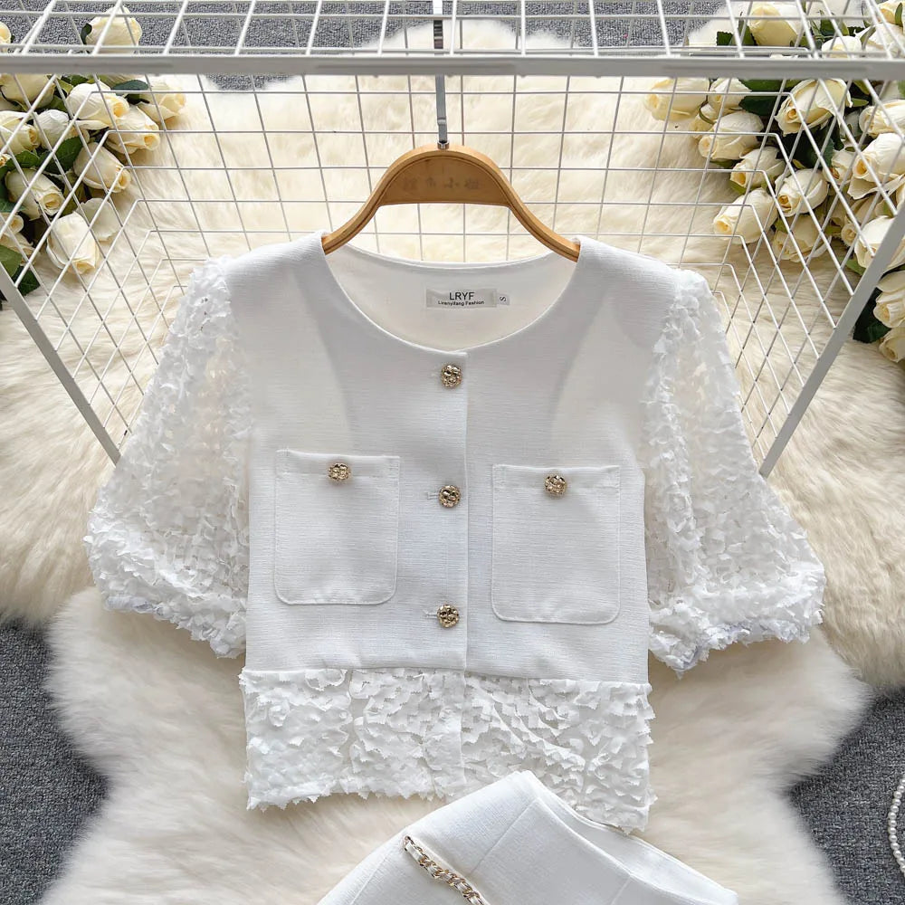 Ensembles En Dentelles Manches Courtes