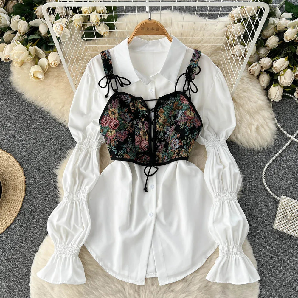 Ensembles Floral Chemise À Manches