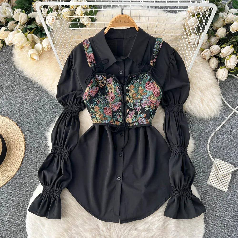 Ensembles Floral Chemise À Manches