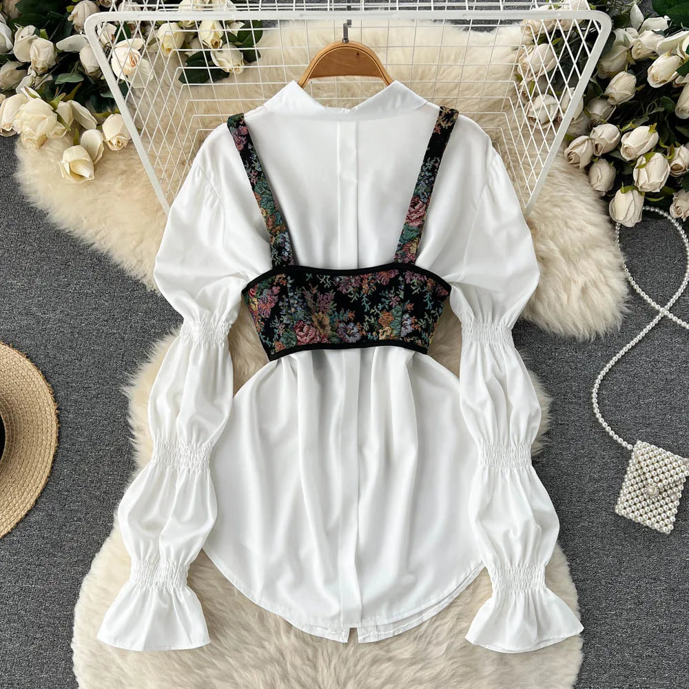 Ensembles Floral Chemise À Manches