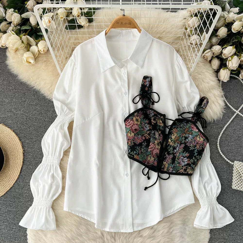 Ensembles Floral Chemise À Manches