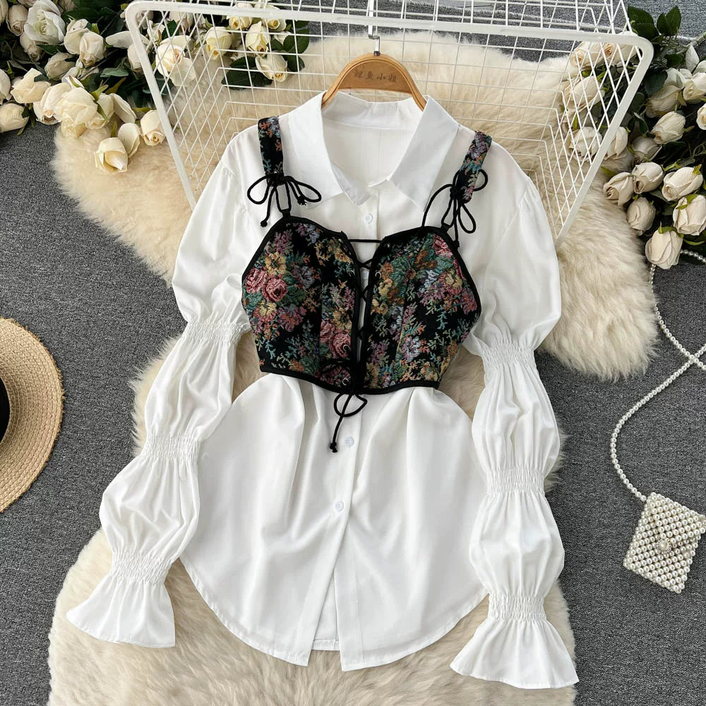 Ensembles Floral Chemise À Manches