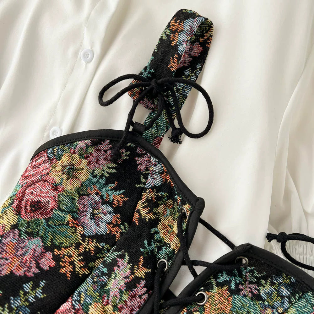 Ensembles Floral Chemise À Manches