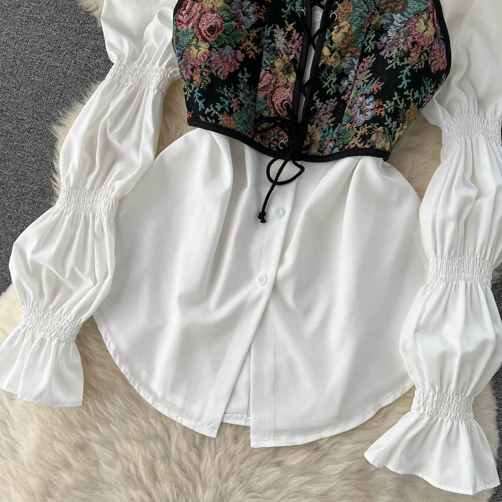 Ensembles Floral Chemise À Manches