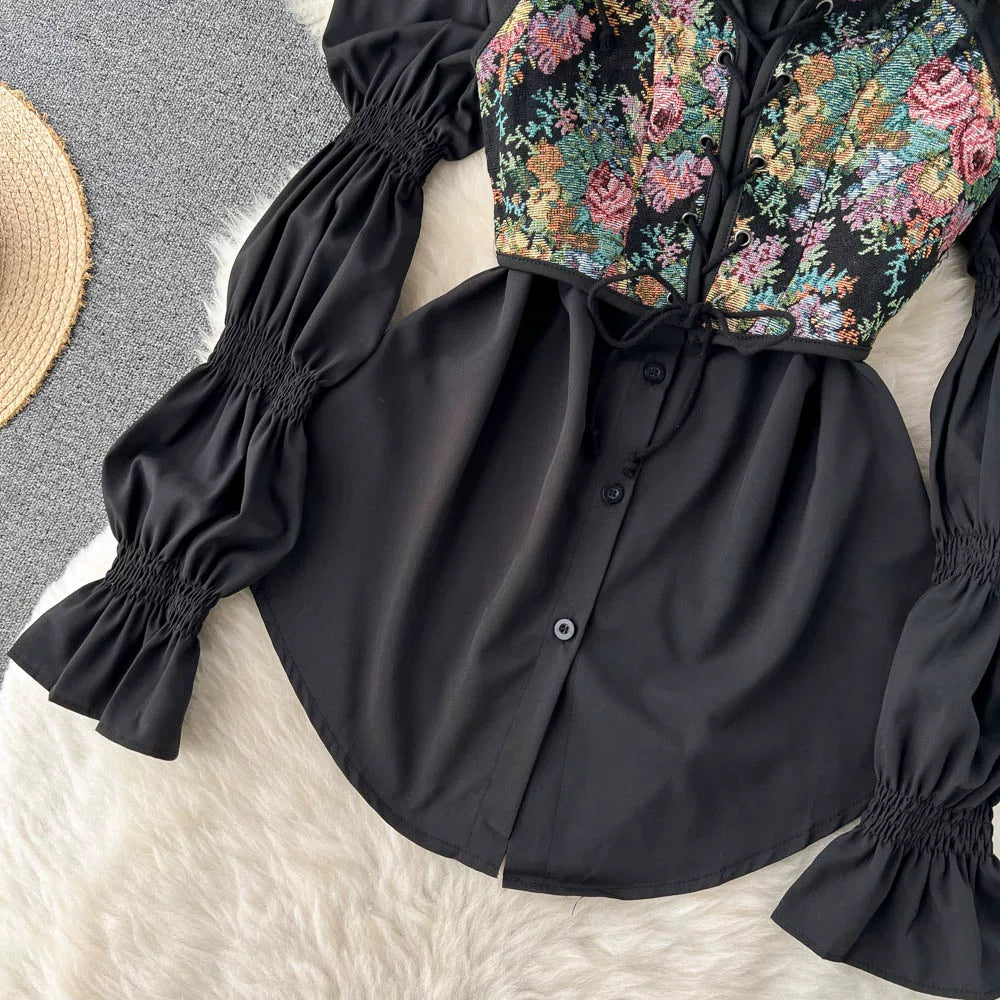 Ensembles Floral Chemise À Manches