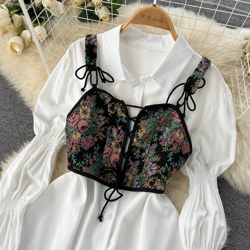 Ensembles Floral Chemise À Manches