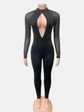 FLARORA Sexy Mesh Patchwork See Through Jumpsuits Woman Long Sleeve Hollow Out Backless Slim Jumpsuit Midnight Party Clubwear