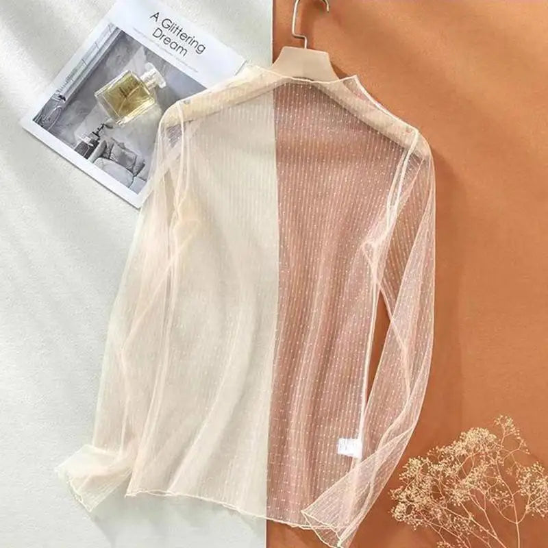 Korea Style Mesh T Shirt Lace Flower under Shirt Long sleeve transparent Tshirt Sexy Black Lace See through Mesh Tee Tops Women