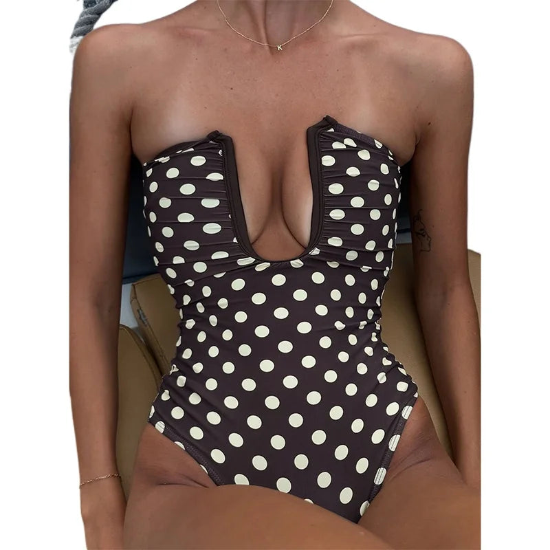 Maillot De Bain Une Pièce Monokini À Pois Chic D'été 2026, Décolleté Plongeant En U Pour Femme, Style Brésilien