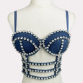 KUCLUT Fashion Diamond-Studded Bra Design Hollow Slim-Fit Short Camisole Vest For Women Outwear Denim Tank Top Female 1A271