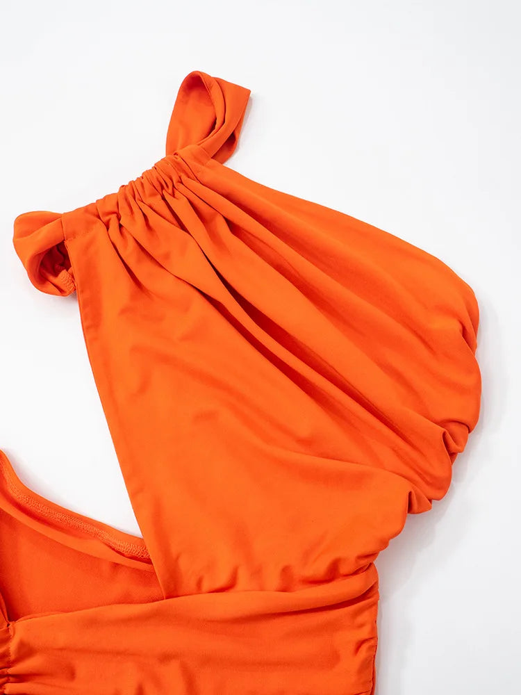 Robe Leosox Dos Nu Ajourée Pour Femme, Asymétrique À Une Épaule, Plissée, Unie, À Franges