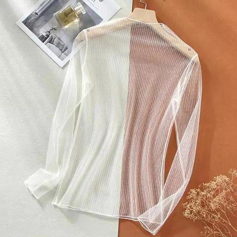 Korea Style Mesh T Shirt Lace Flower under Shirt Long sleeve transparent Tshirt Sexy Black Lace See through Mesh Tee Tops Women