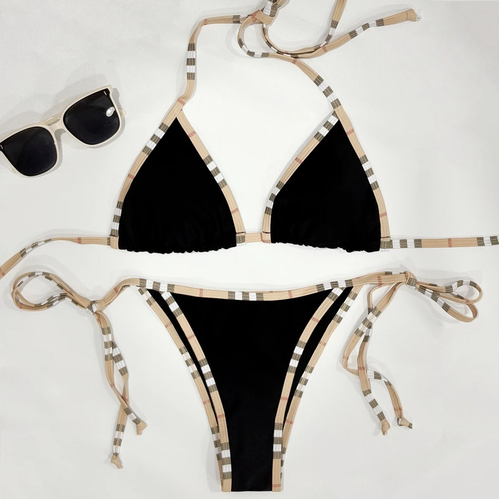 Bikini Dos Nu À Rayures de Marque De Luxe