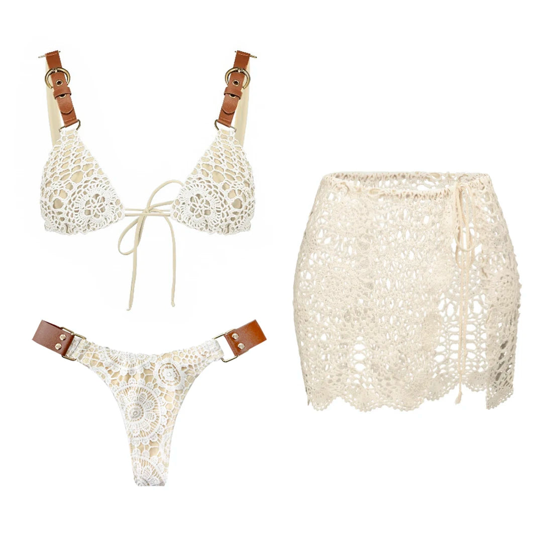 Ensemble Bikini 3 pièces Banc En Crochet