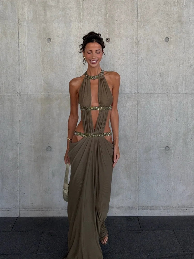 Robe Longue Dos Nu, Décolletée Et Ajourée Beainmmry